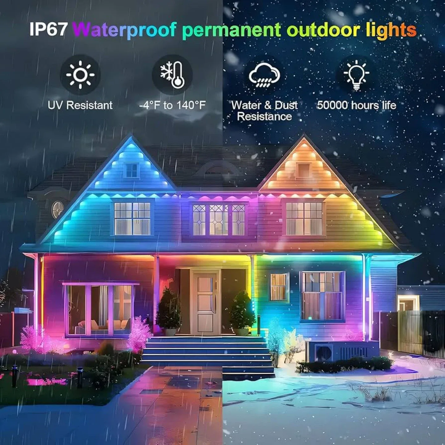 Permanent Outdoor Lights, 100Ft IP67 Waterproof Smart RGB thumbnail