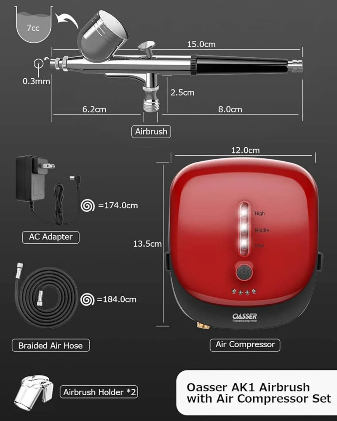 Oasser AK1 Airbrush with Air Compressor Set image indicator(4)