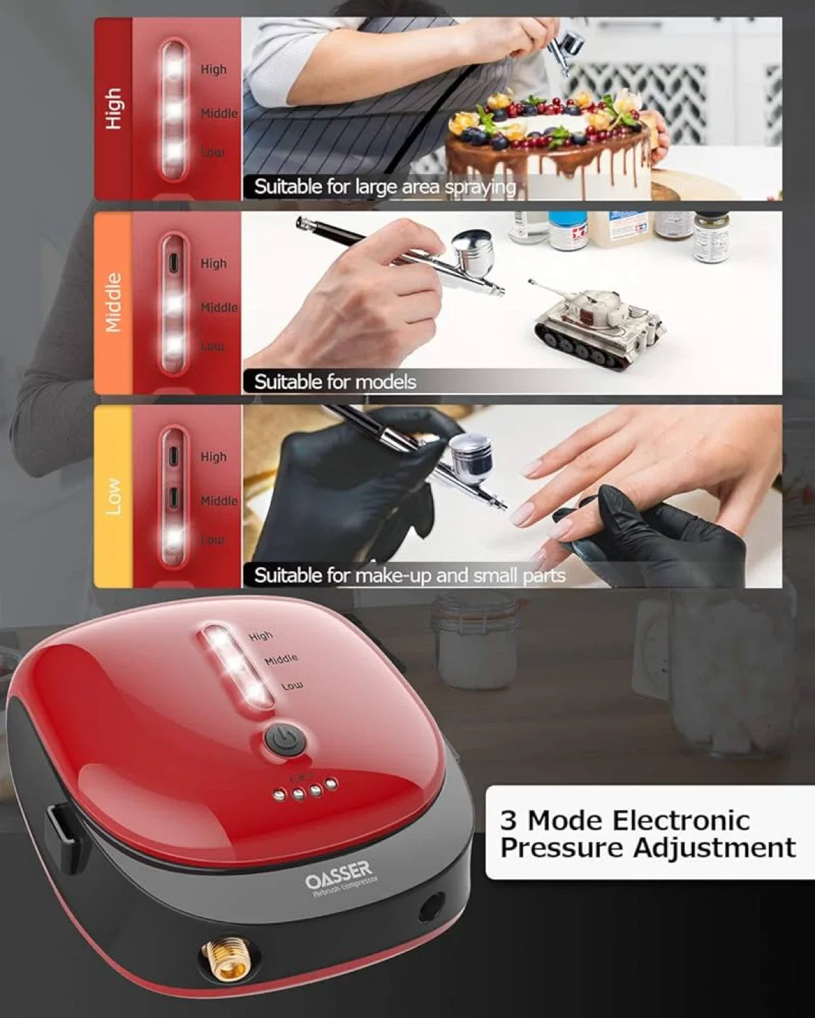 Oasser AK1 Airbrush with Air Compressor Set image indicator(3)