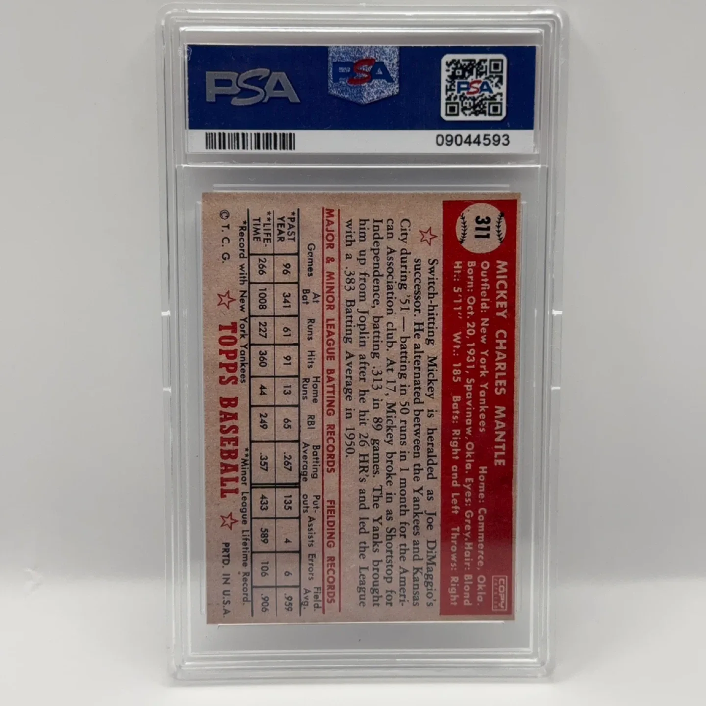 1952 Topps Mickey Mantle #311 Baseball Card PSA 8 image indicator(2)