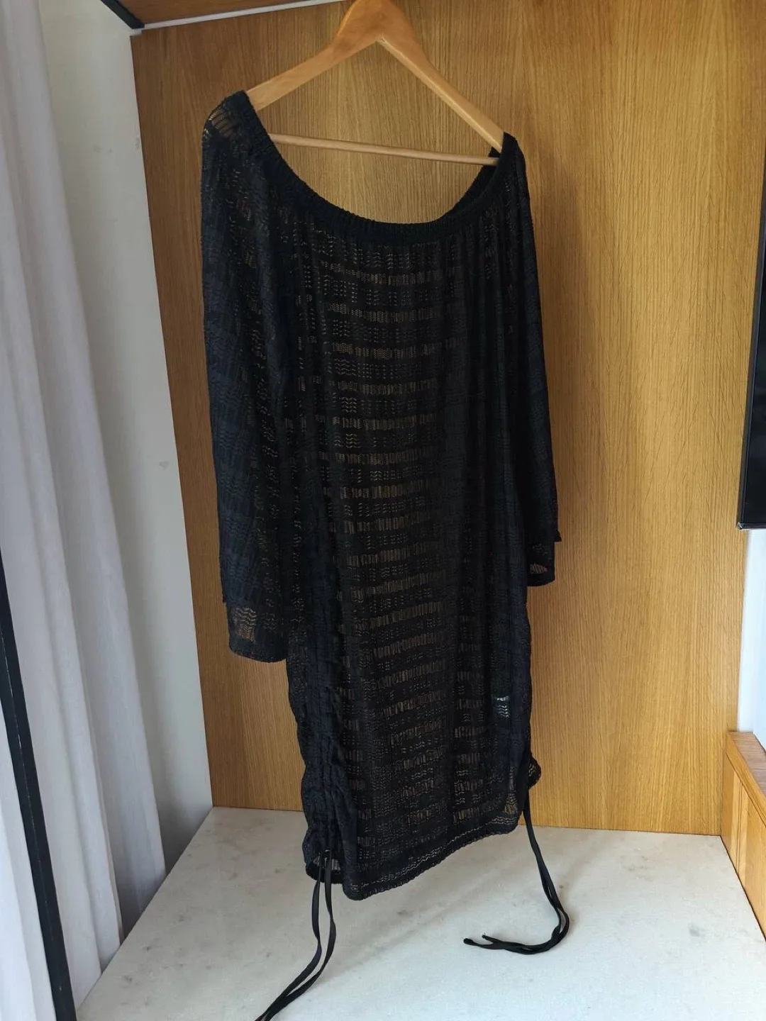 Black Sheer Off-the-Shoulder Knit Beach Dress, XL image indicator(5)
