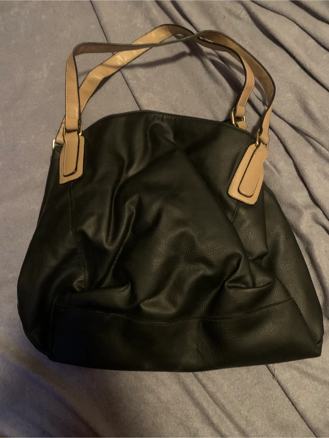 Black handbag with tan straps - photo 2