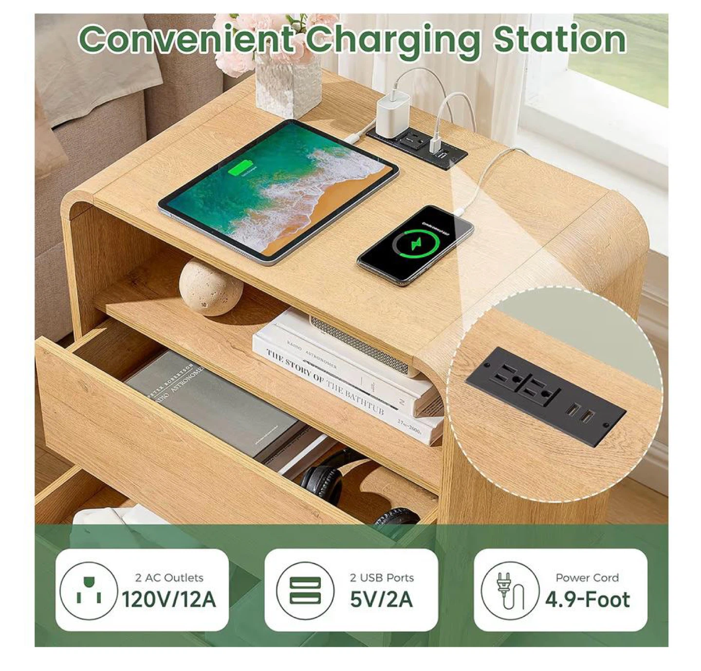 Nightstand with Charging Station - photo 5