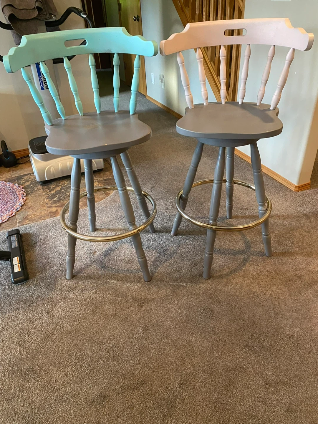 Set of 2 Bar Stools - Grey & Pastel - photo 2