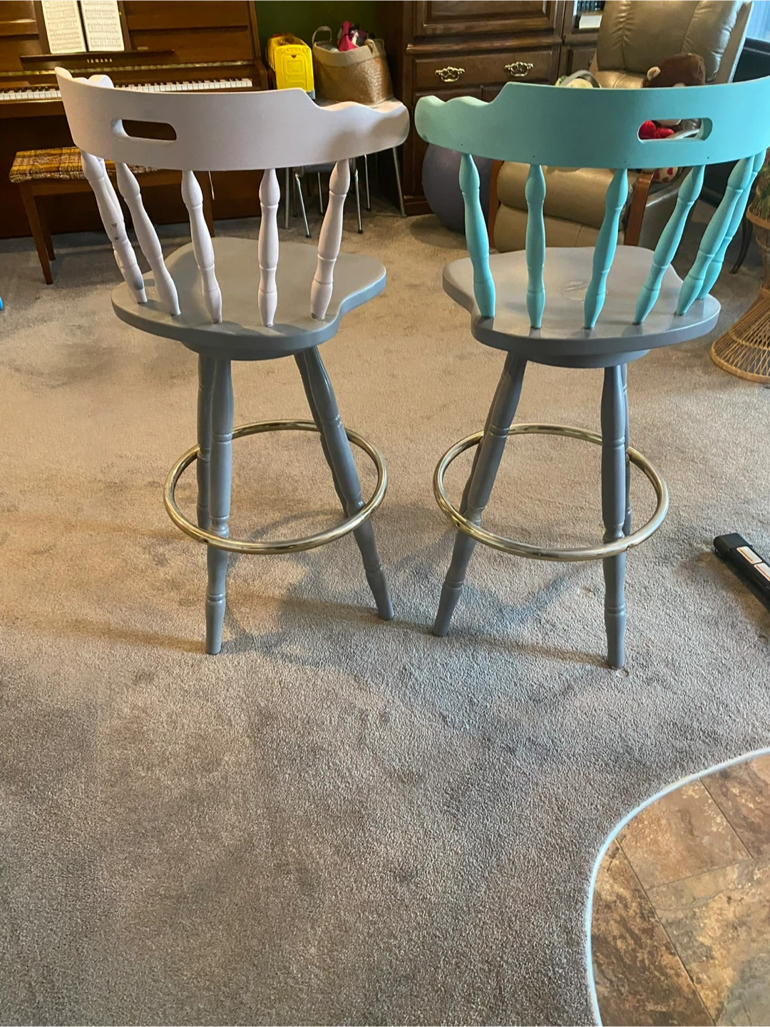 Set of 2 Bar Stools - Grey & Pastel - photo 3