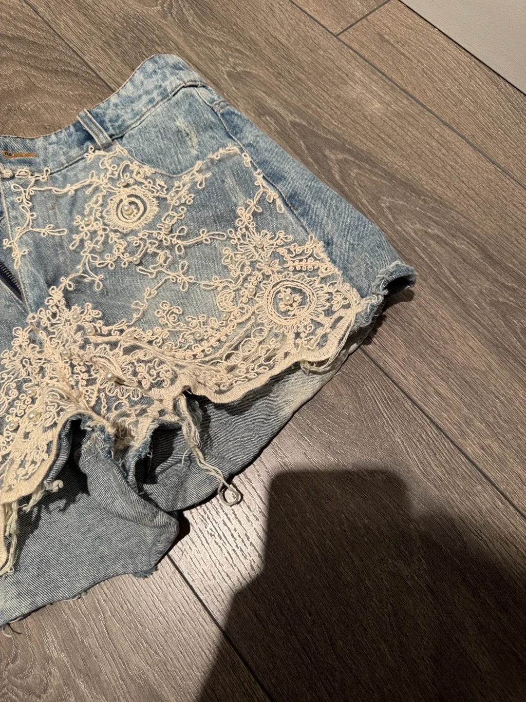 Denim Shorts with Lace Detail image indicator(2)