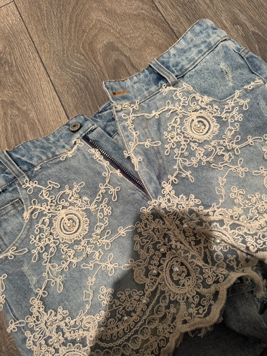Denim Shorts with Lace Detail image indicator(3)