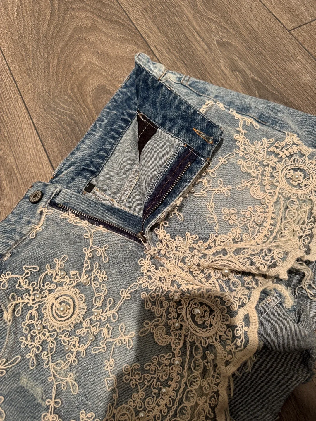 Denim Shorts with Lace Detail image indicator(4)