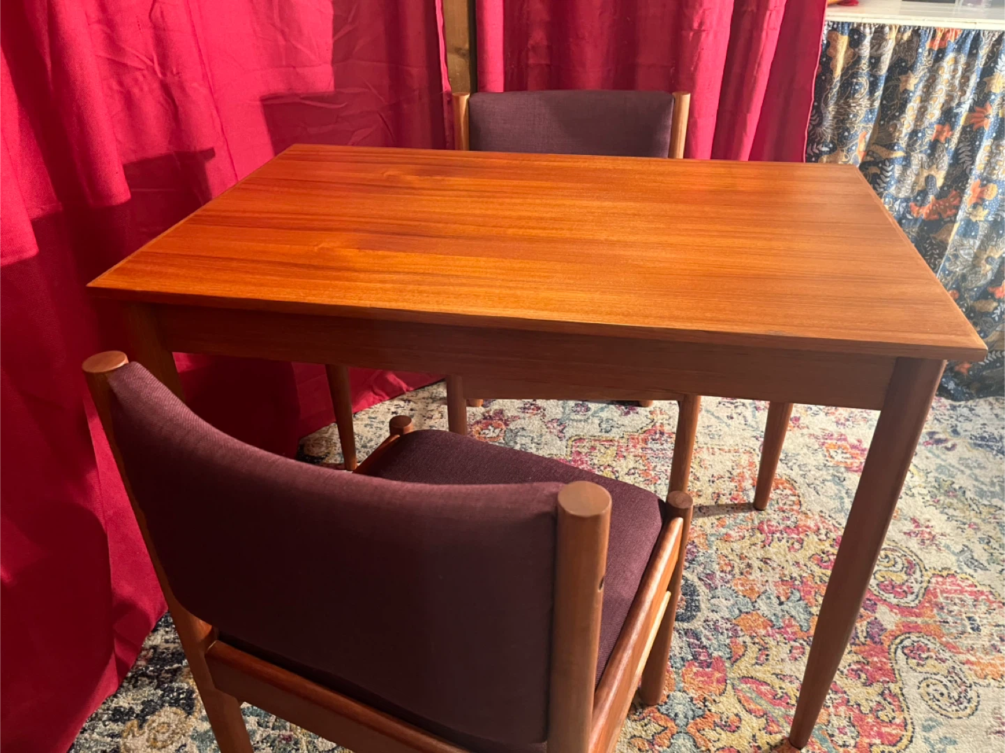 Restored petite teak table & two matching teak  chairs - photo 4