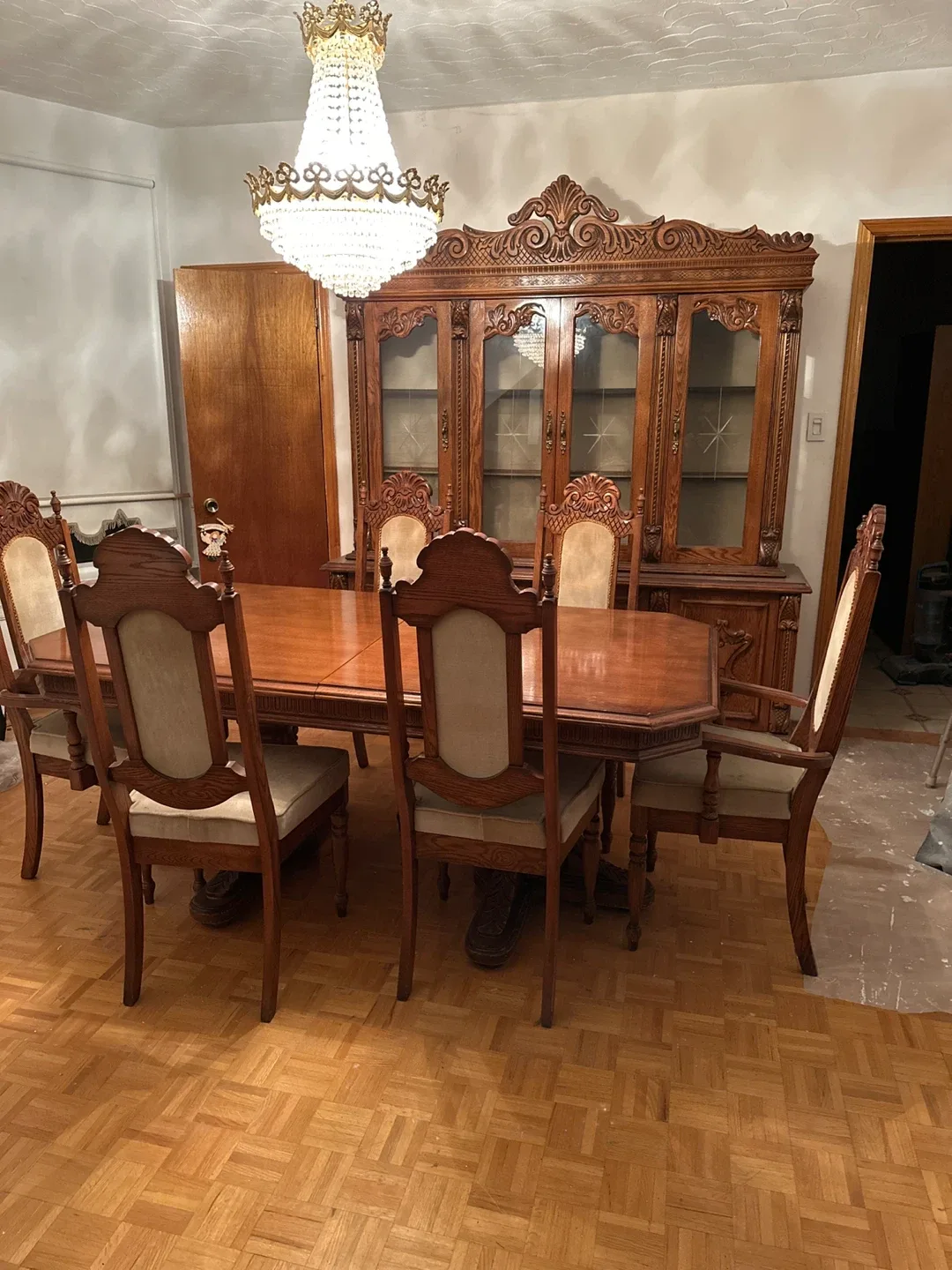 Ornate Wooden Dining Set with Hutch