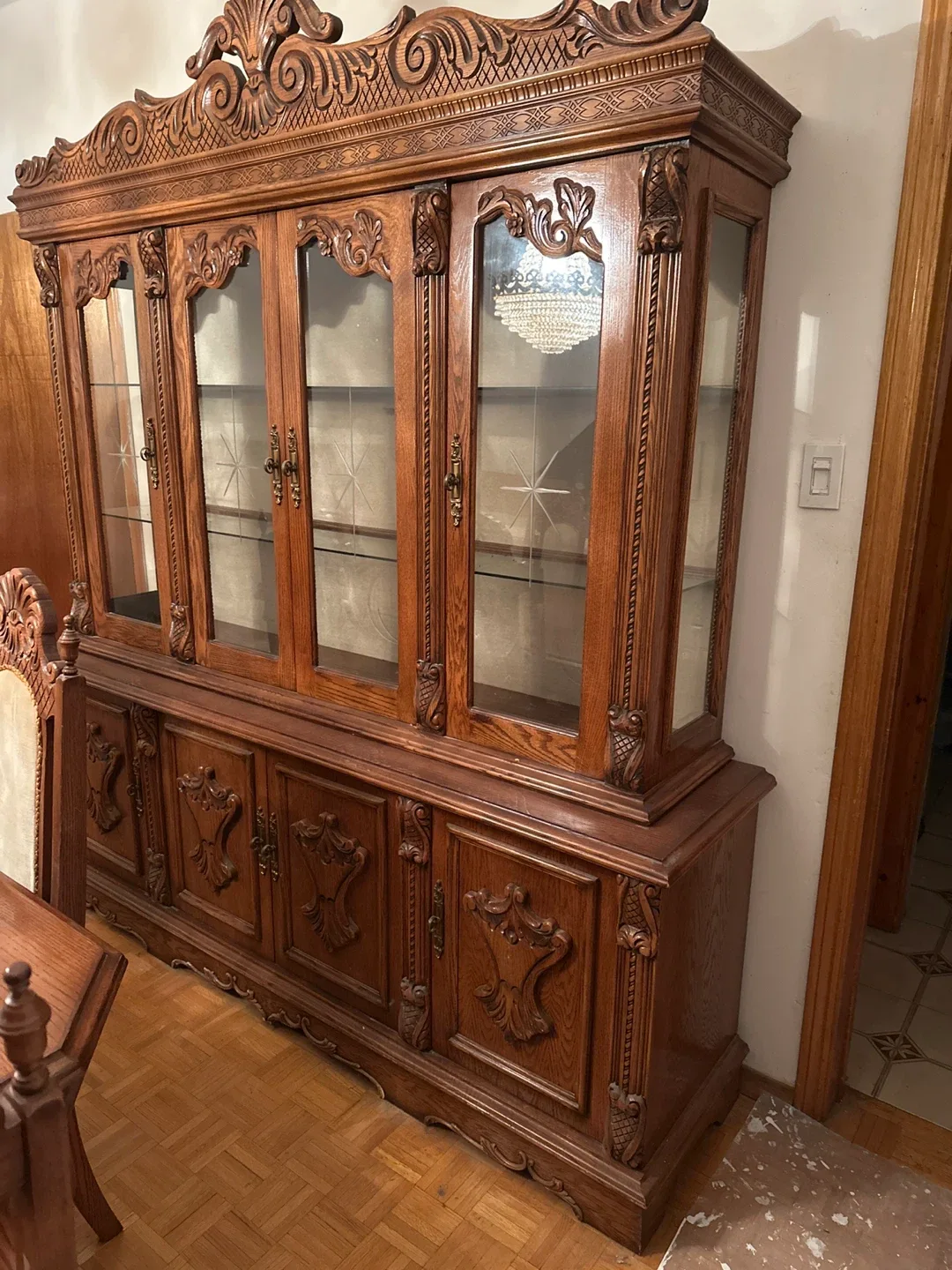 Ornate Wooden Dining Set with Hutch image indicator(2)
