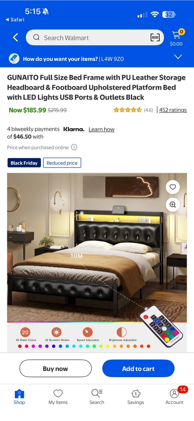 GUNAITO Full Size Bed Frame with LED Lights - Black - photo 2