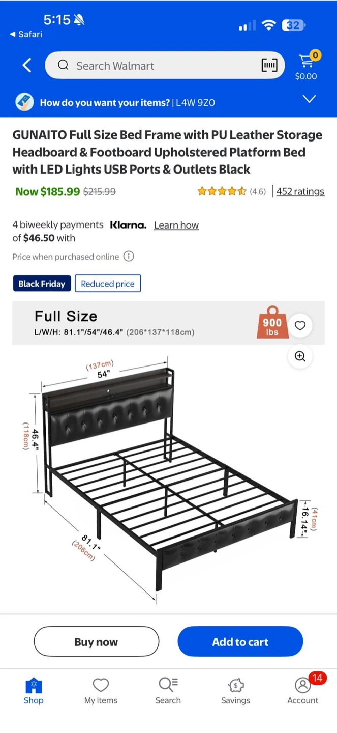 GUNAITO Full Size Bed Frame with LED Lights - Black - photo 4