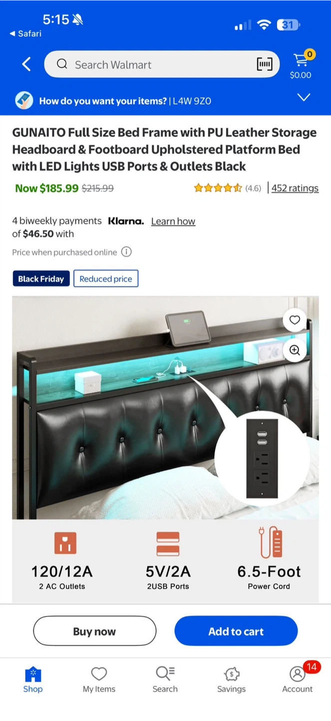 GUNAITO Full Size Bed Frame with LED Lights - Black - photo 3