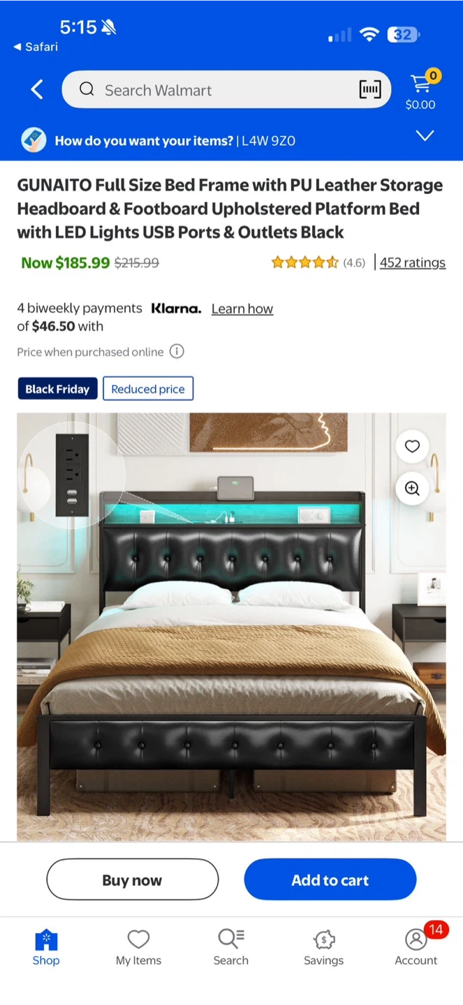 GUNAITO Full Size Bed Frame with LED Lights - Black