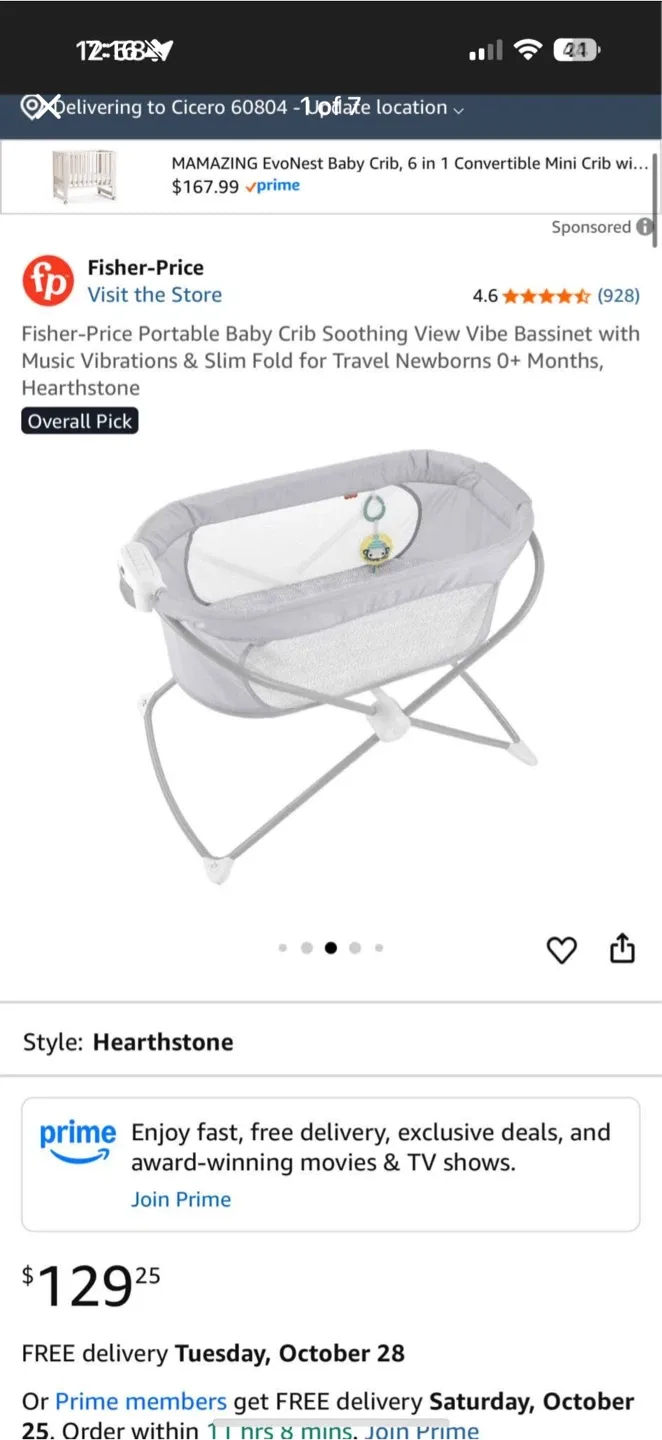 Fisher-Price Portable Baby Crib Bassinet thumbnail