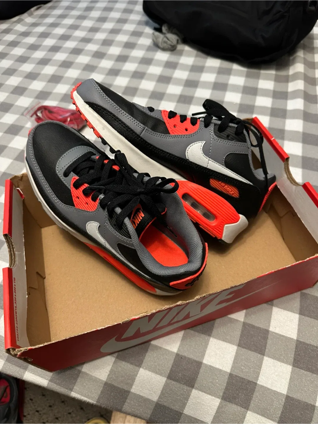 Nike Air Max 90 Grey/Black/Red, Size 9.5