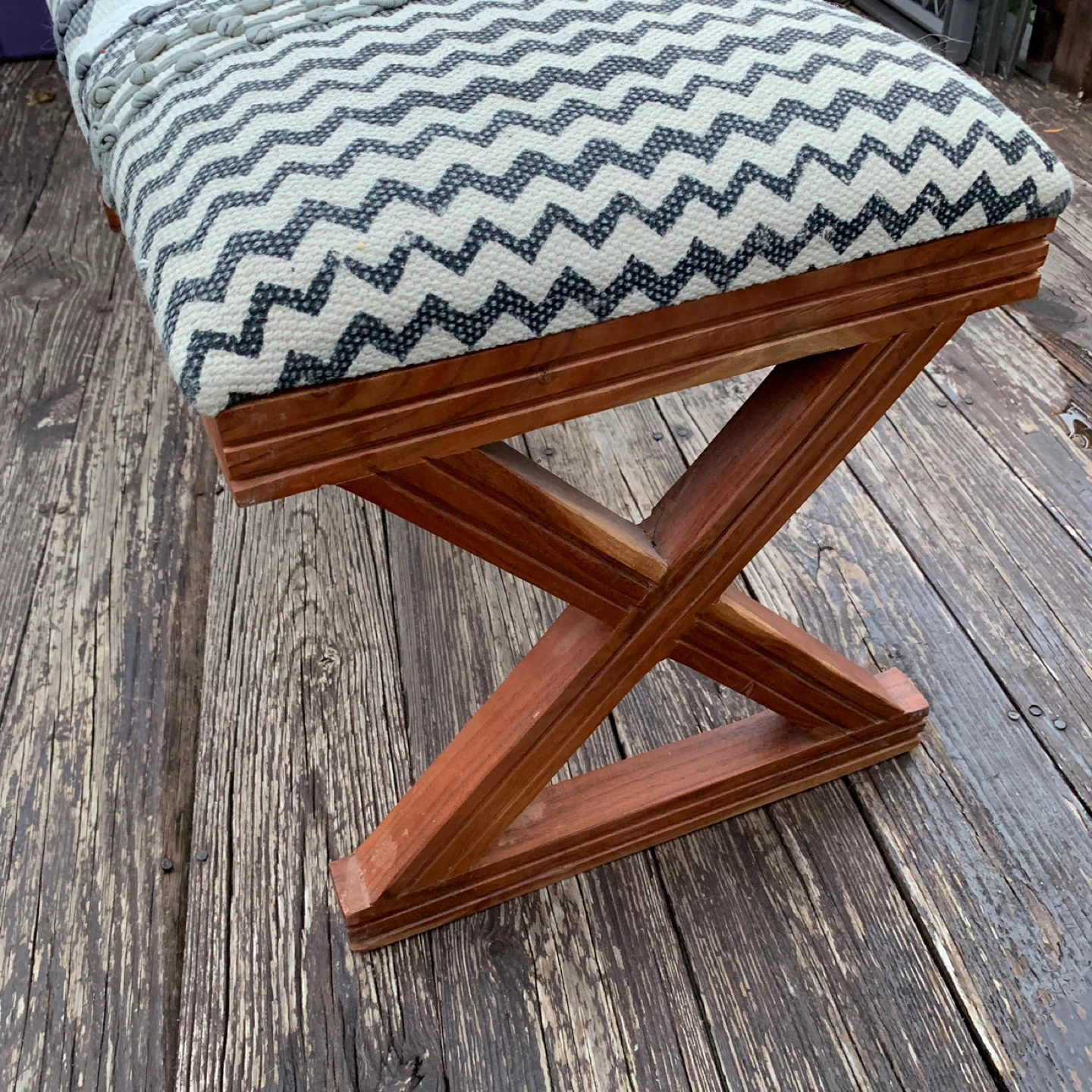 Wooden Bench with Patterned Cushion - photo 4