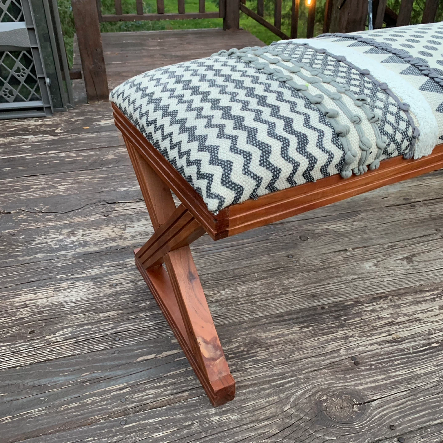 Wooden Bench with Patterned Cushion - photo 2