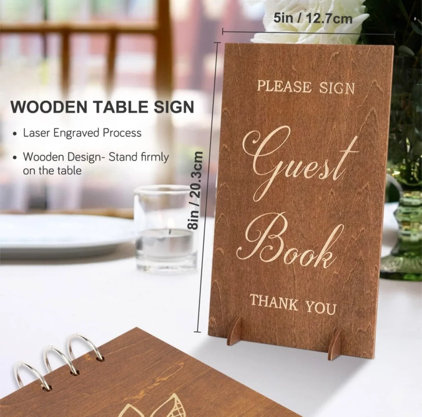New Creawoo Wooden Wedding Guest Book, Table Sign and Pens image indicator(4)