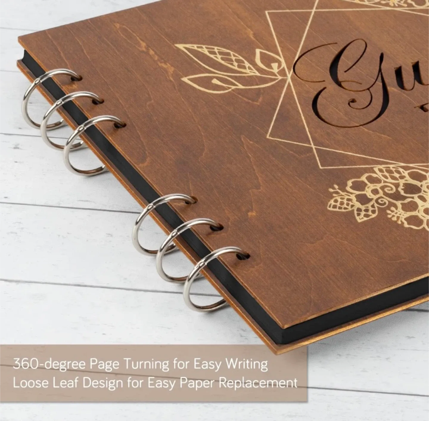 New Creawoo Wooden Wedding Guest Book, Table Sign and Pens image indicator(5)