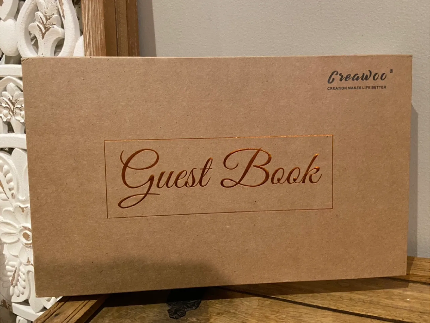 New Creawoo Wooden Wedding Guest Book, Table Sign and Pens image indicator(10)