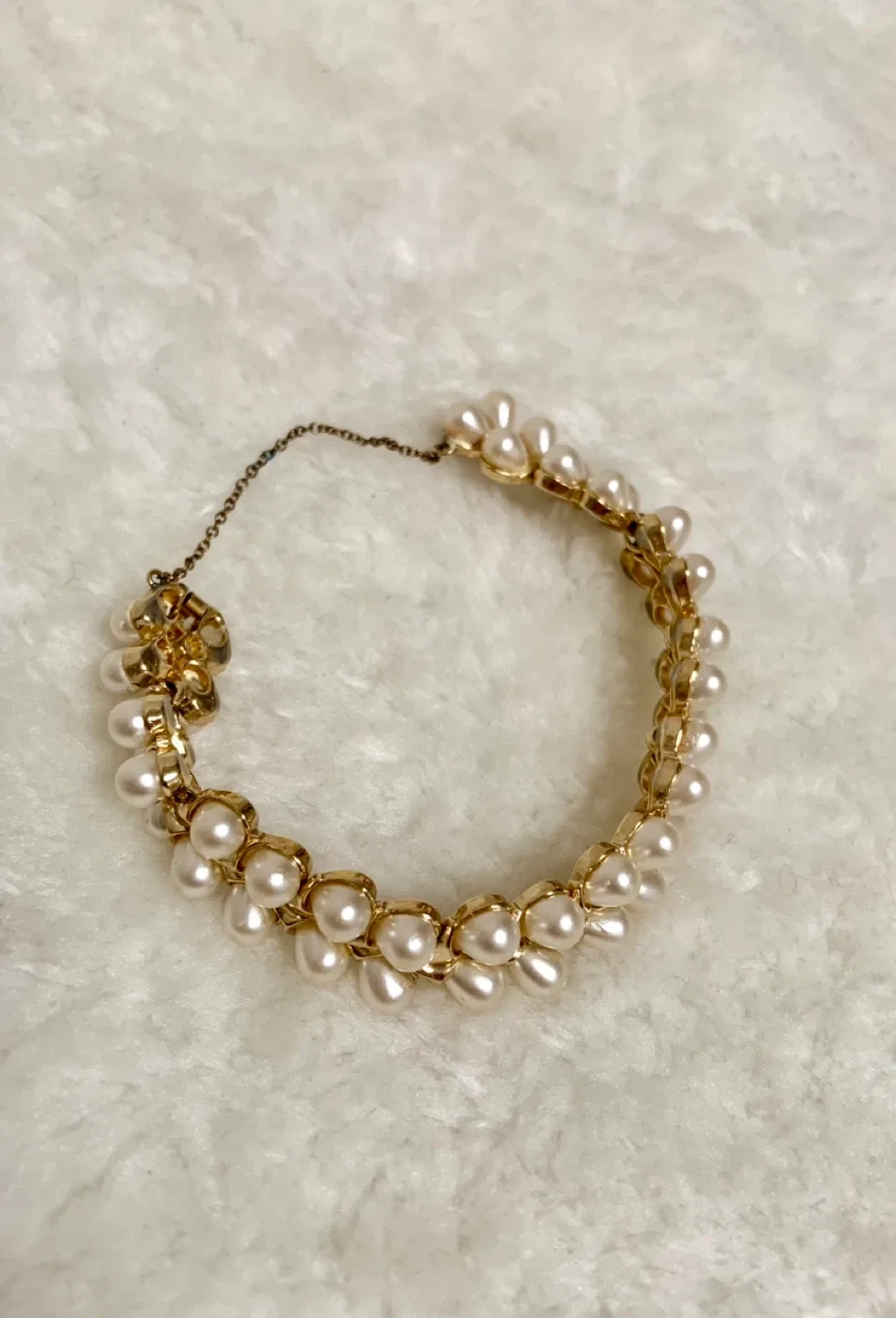 Vintage Crown Trafari Gold Tone & Faux Pearl Bracelet image indicator(2)