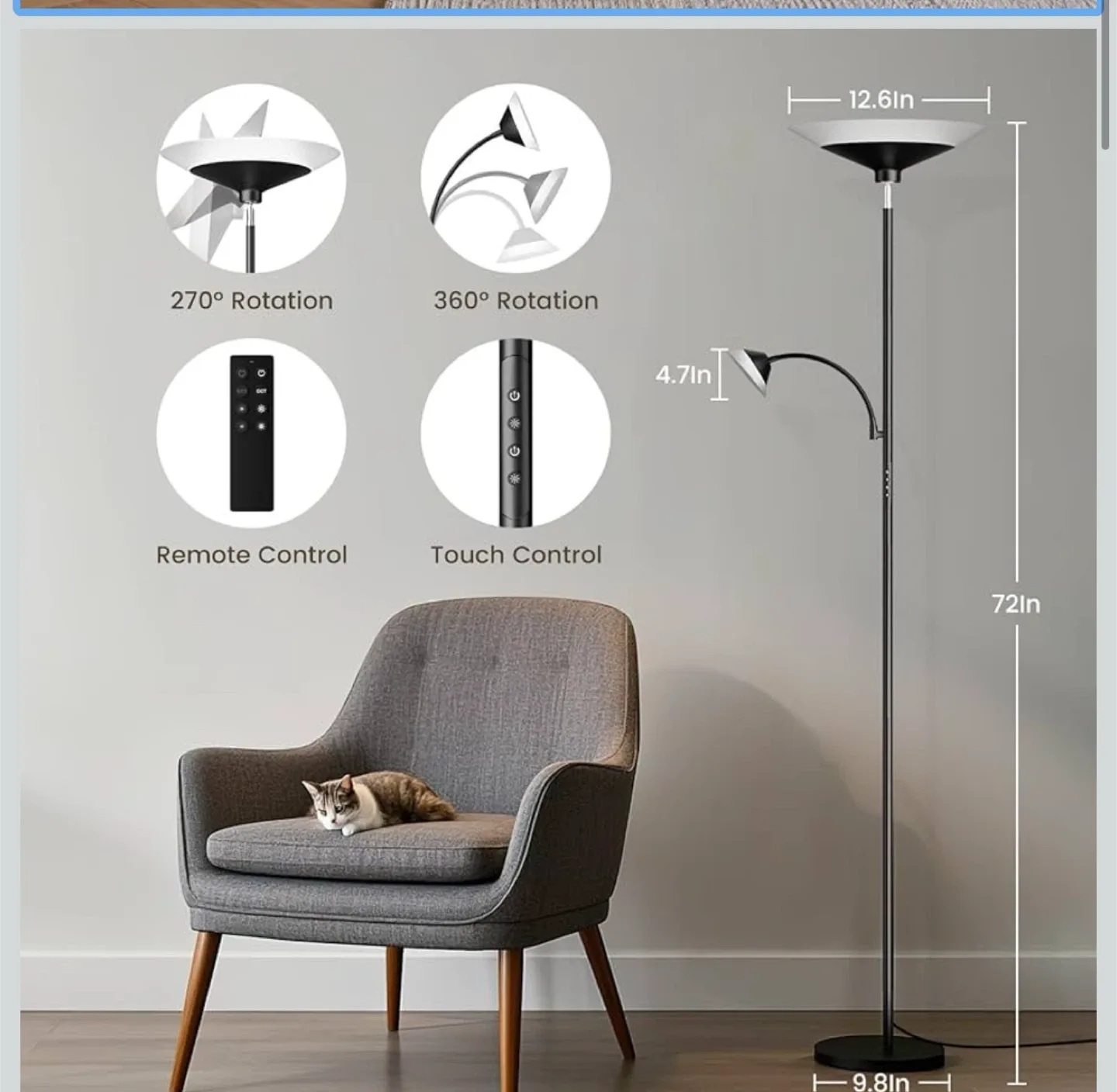 LED Floor Lamp with Reading Light & Remote image indicator(2)