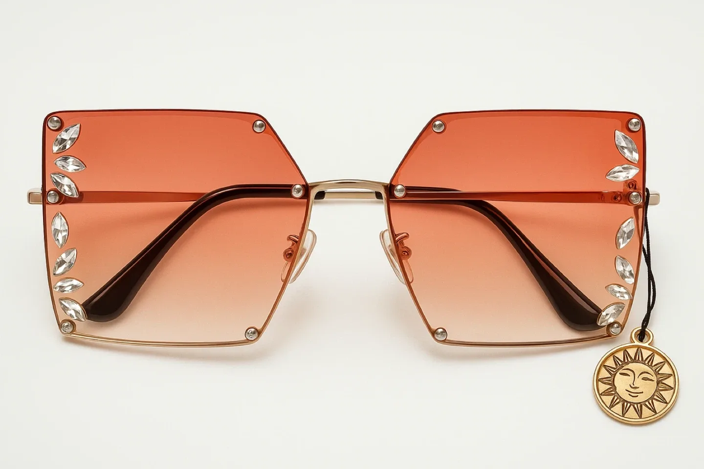 Orange Oversized Sunglasses with Rhinestones
