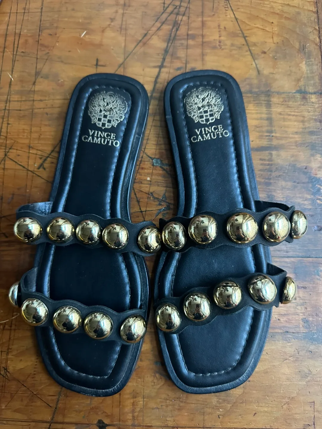 Vince Camuto Black Leather Slide Sandals Size 8.5