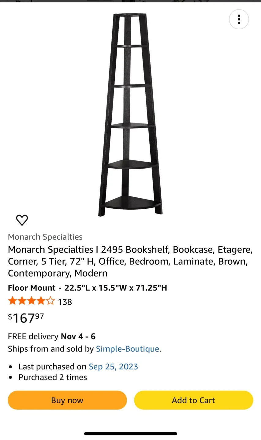 Bookshelf - Monarch Specialties -$110 each image indicator(2)