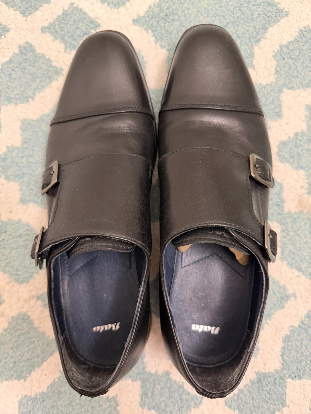 Bata Black Leather Monk Strap Dress Shoes - Size 40