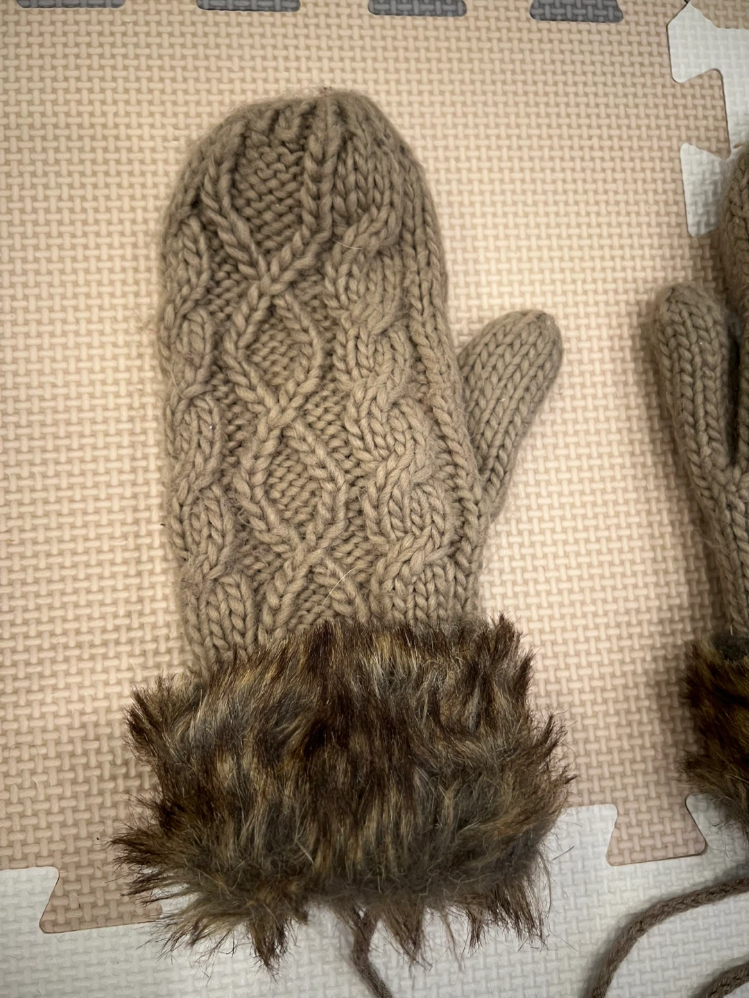 Handmade Knit Mittens with Faux Fur Trim - photo 2