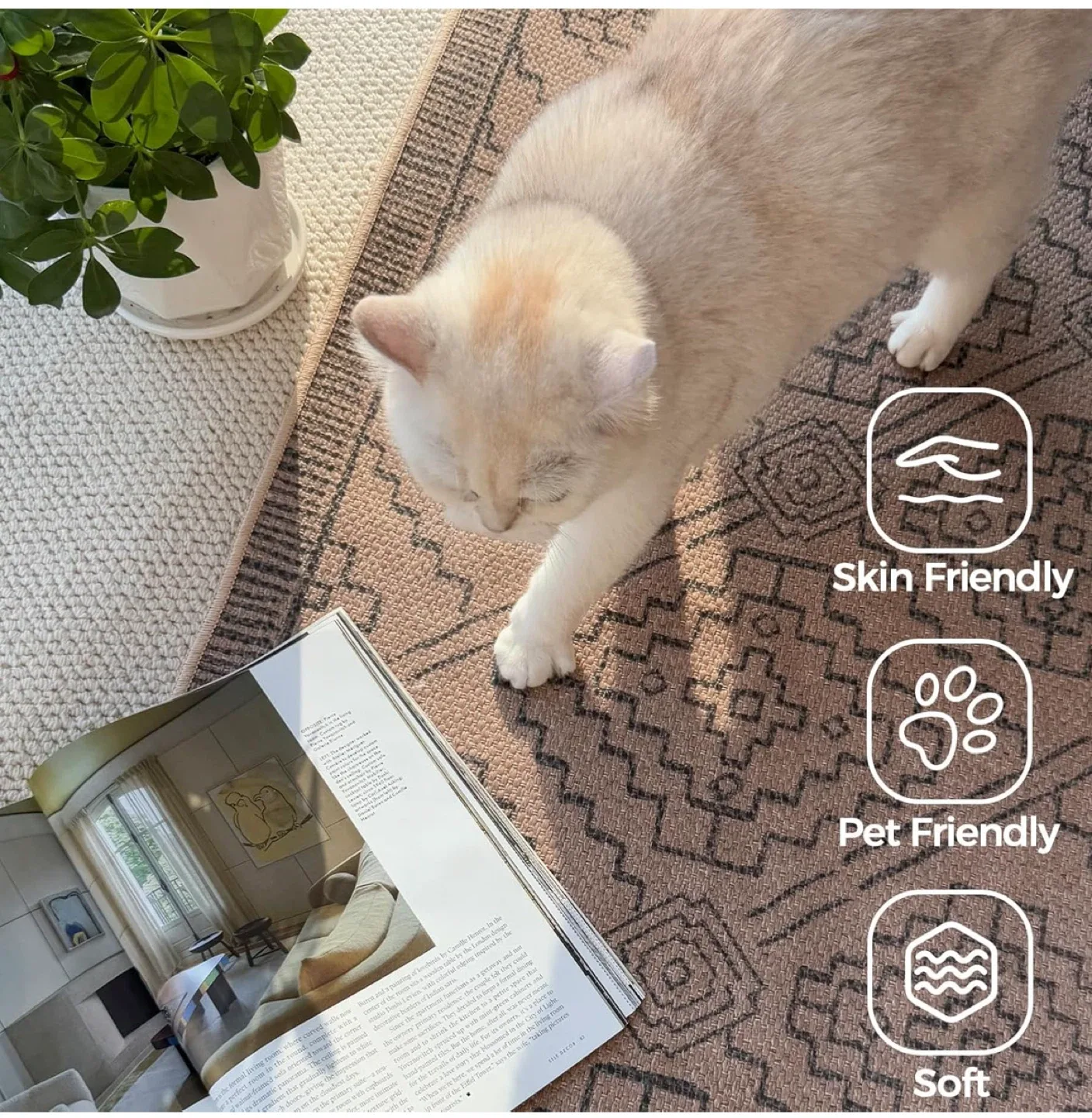 Boho Jute Rug 9x6 ft- Recycled Material, Machine Washable image indicator(3)