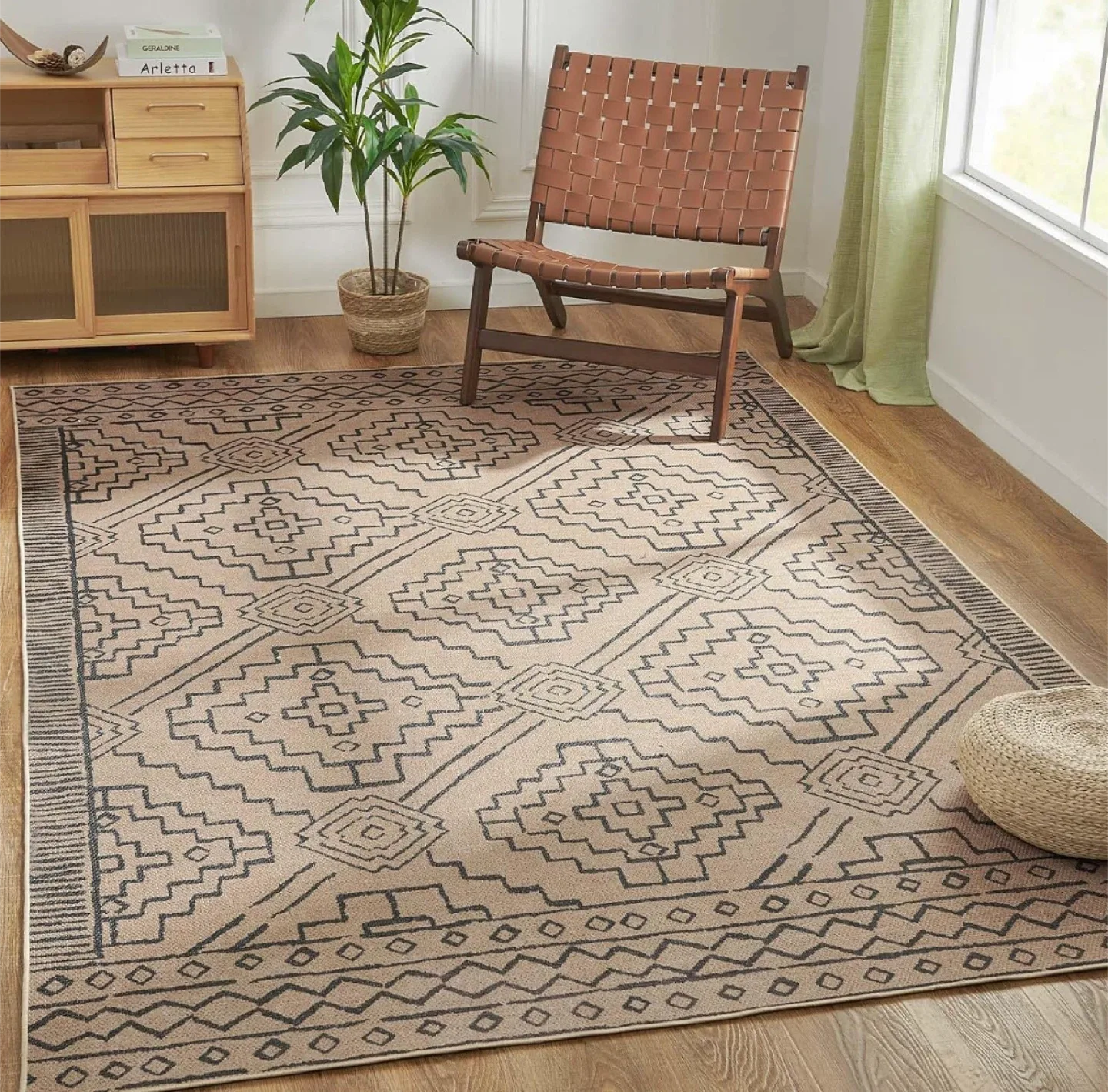 Boho Jute Rug 9x6 ft- Recycled Material, Machine Washable image indicator(2)