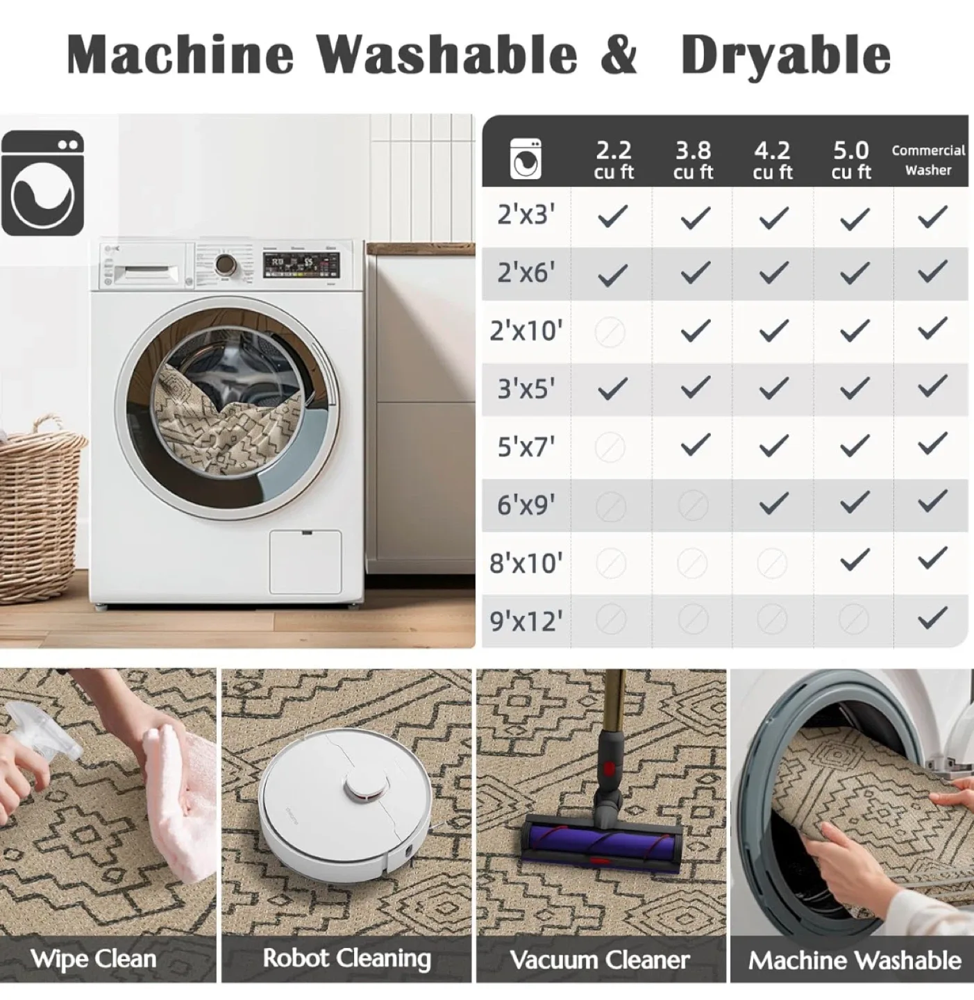 Boho Jute Rug 9x6 ft- Recycled Material, Machine Washable image indicator(8)