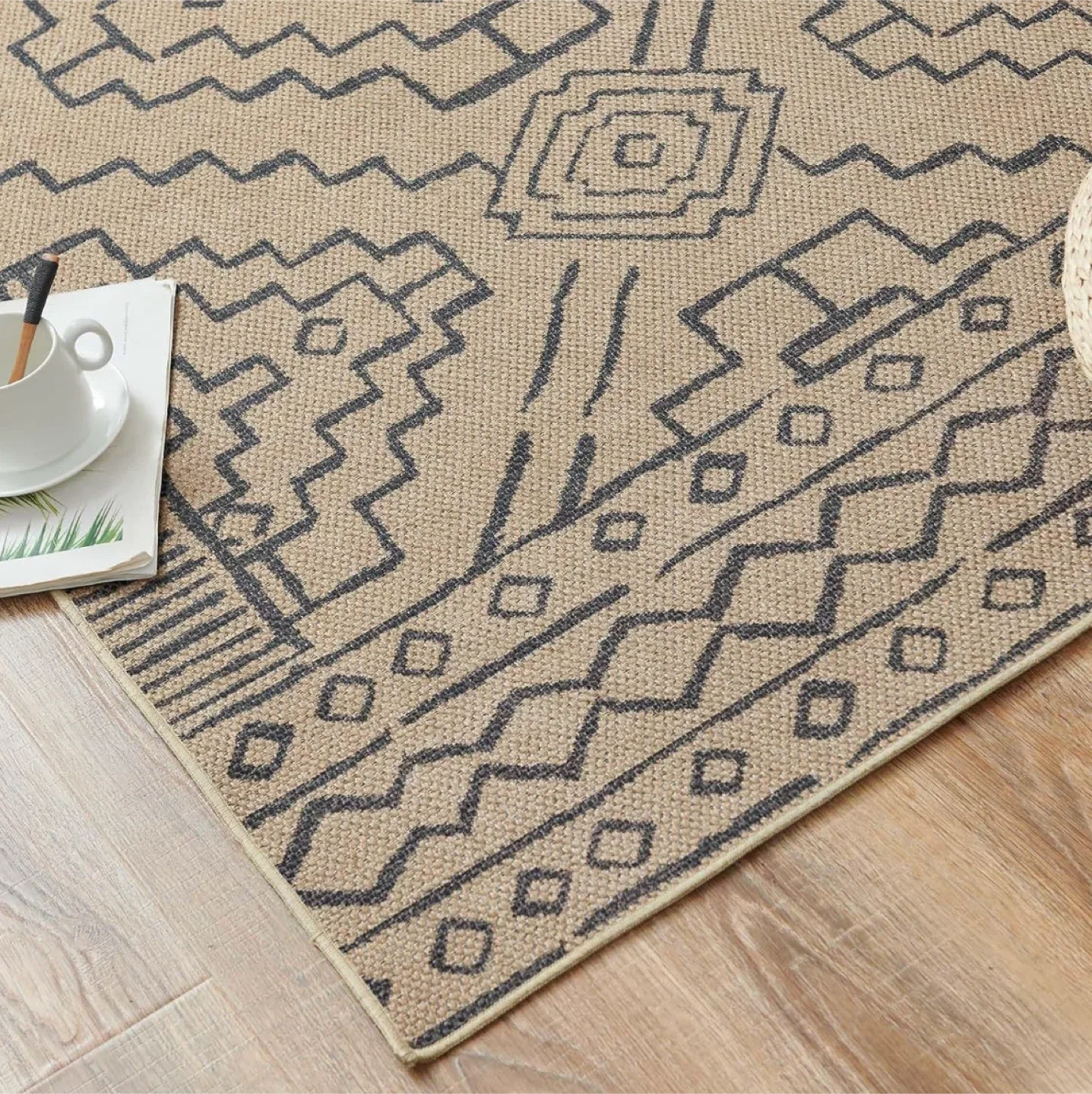 Boho Jute Rug 9x6 ft- Recycled Material, Machine Washable image indicator(9)