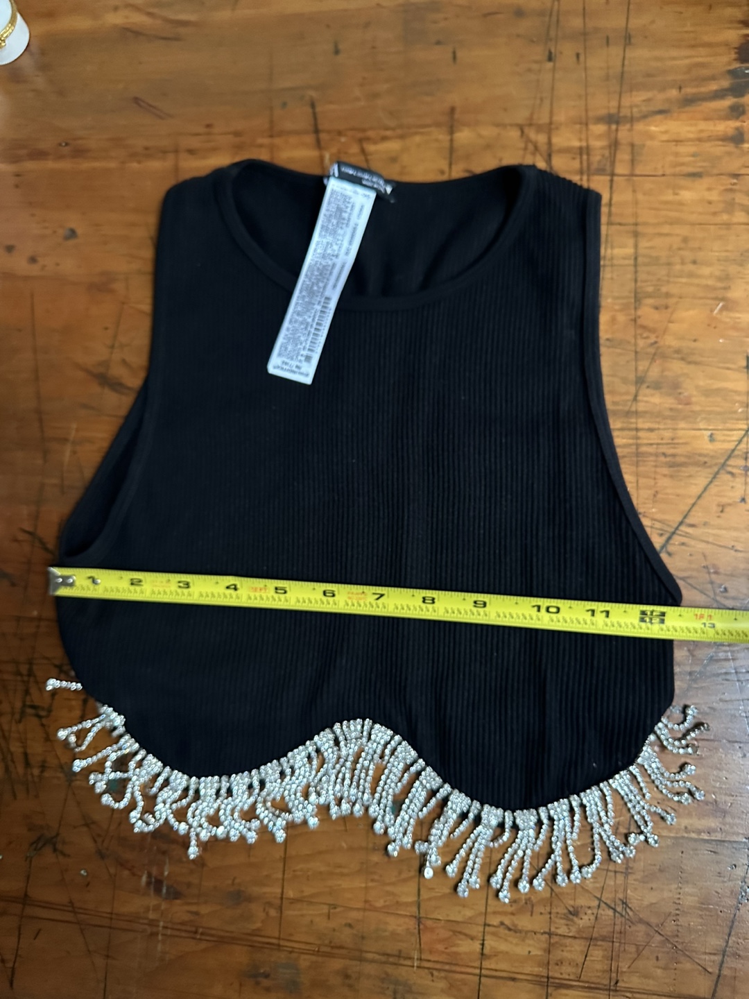 Zara Beaded Bedazzled Black Crop Top Stretch Size Medium-Large - photo 5