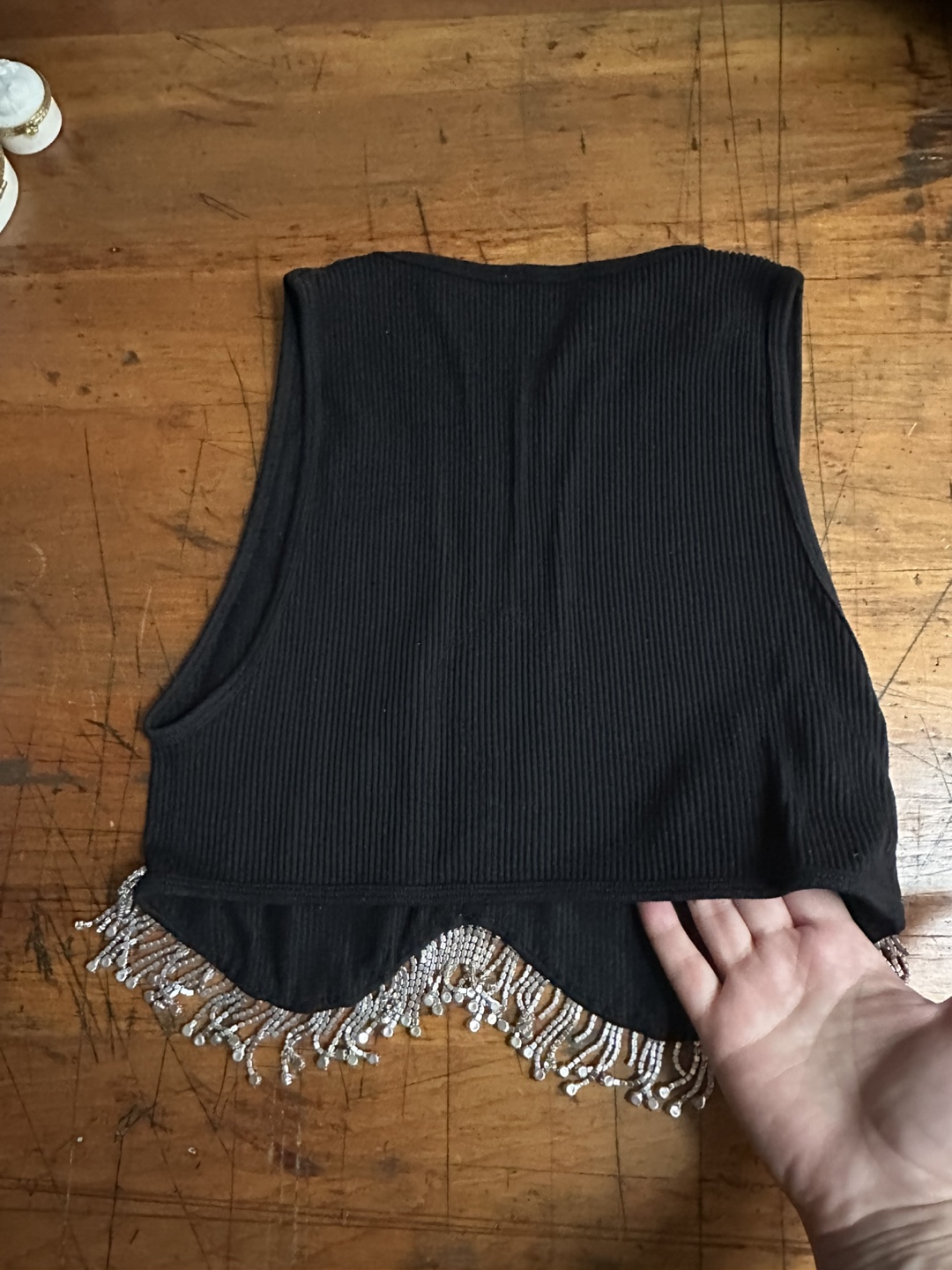 Zara Beaded Bedazzled Black Crop Top Stretch Size Medium-Large - photo 2