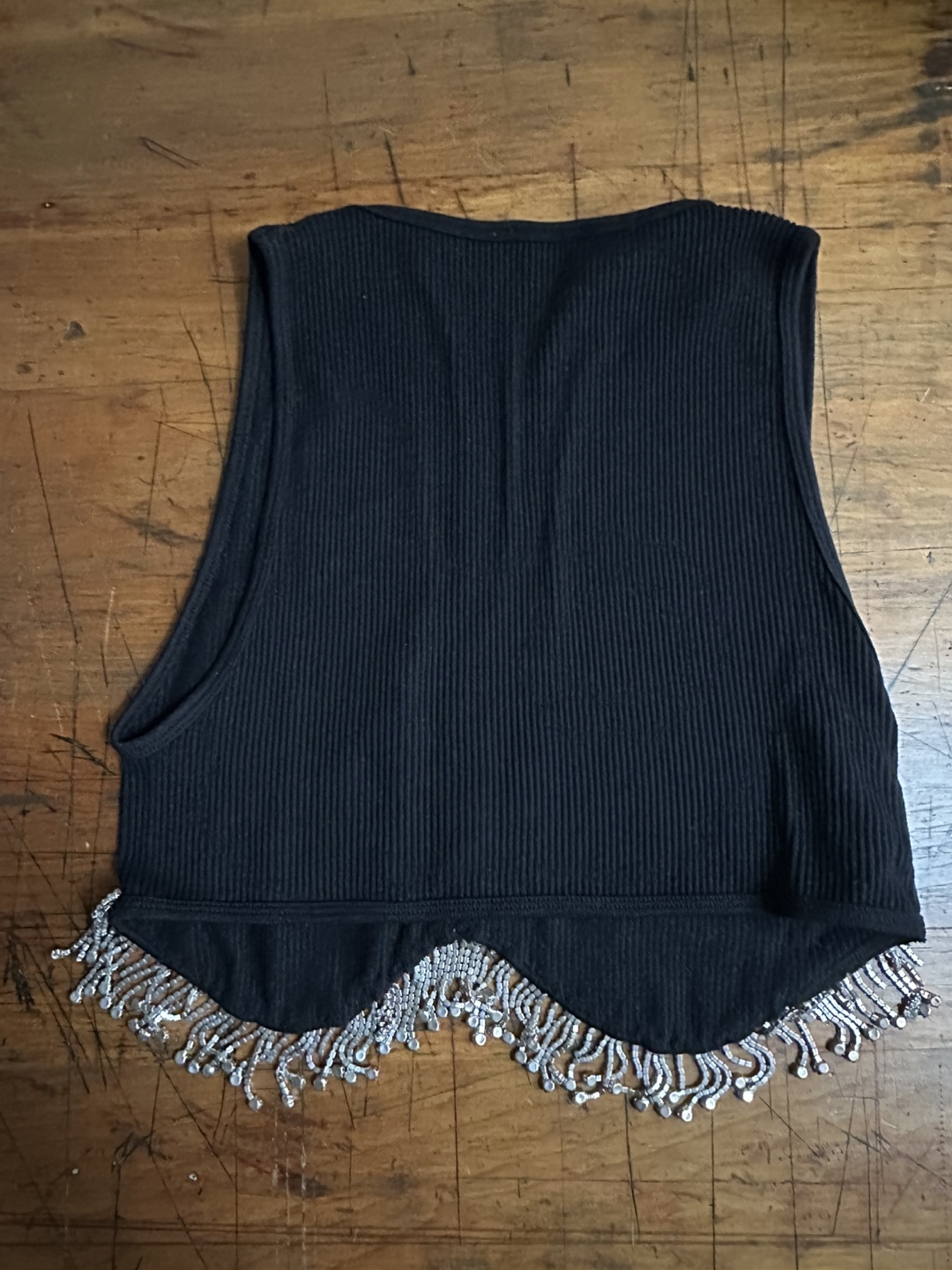 Zara Beaded Bedazzled Black Crop Top Stretch Size Medium-Large - photo 3