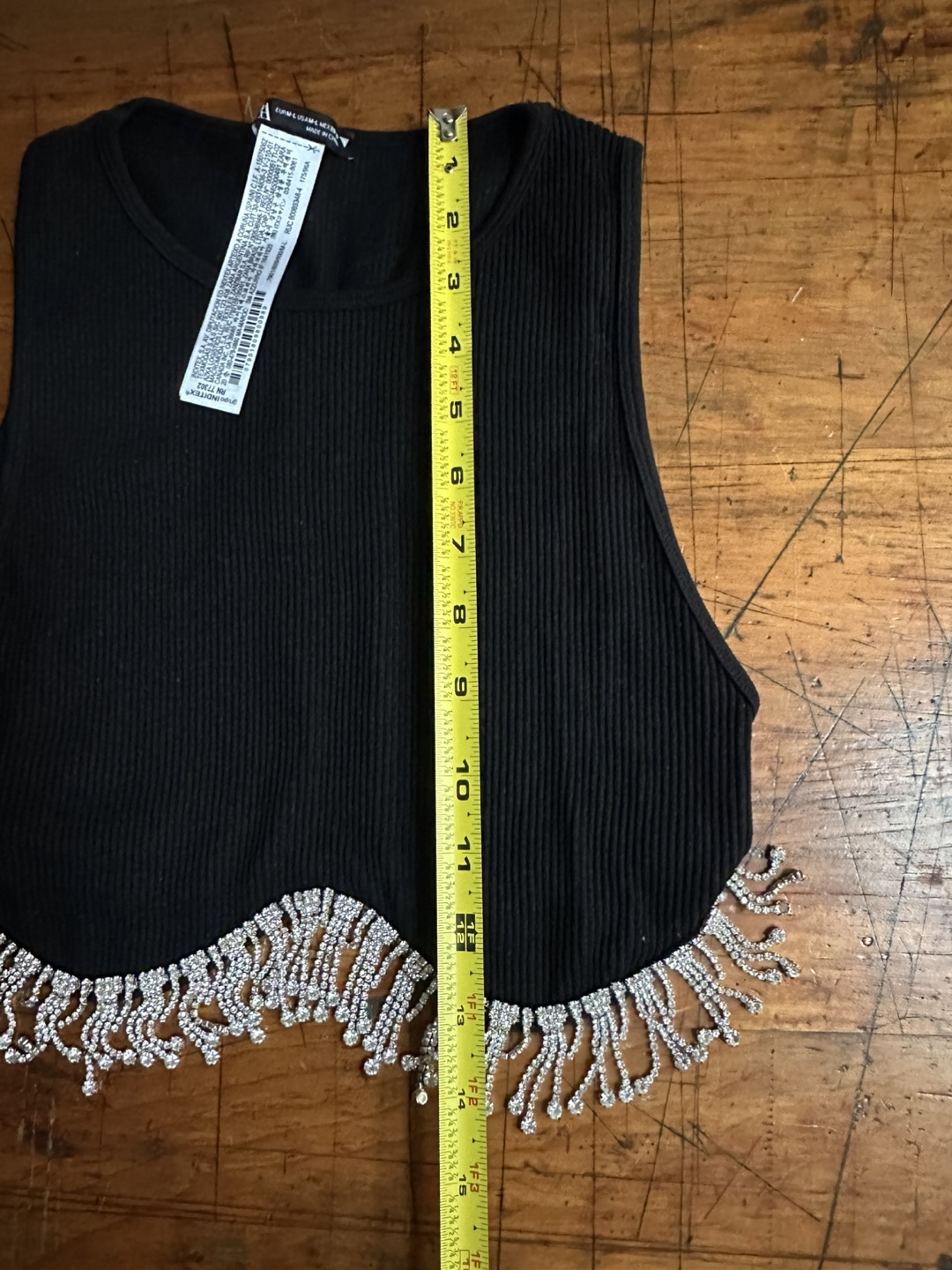 Zara Beaded Bedazzled Black Crop Top Stretch Size Medium-Large - photo 4