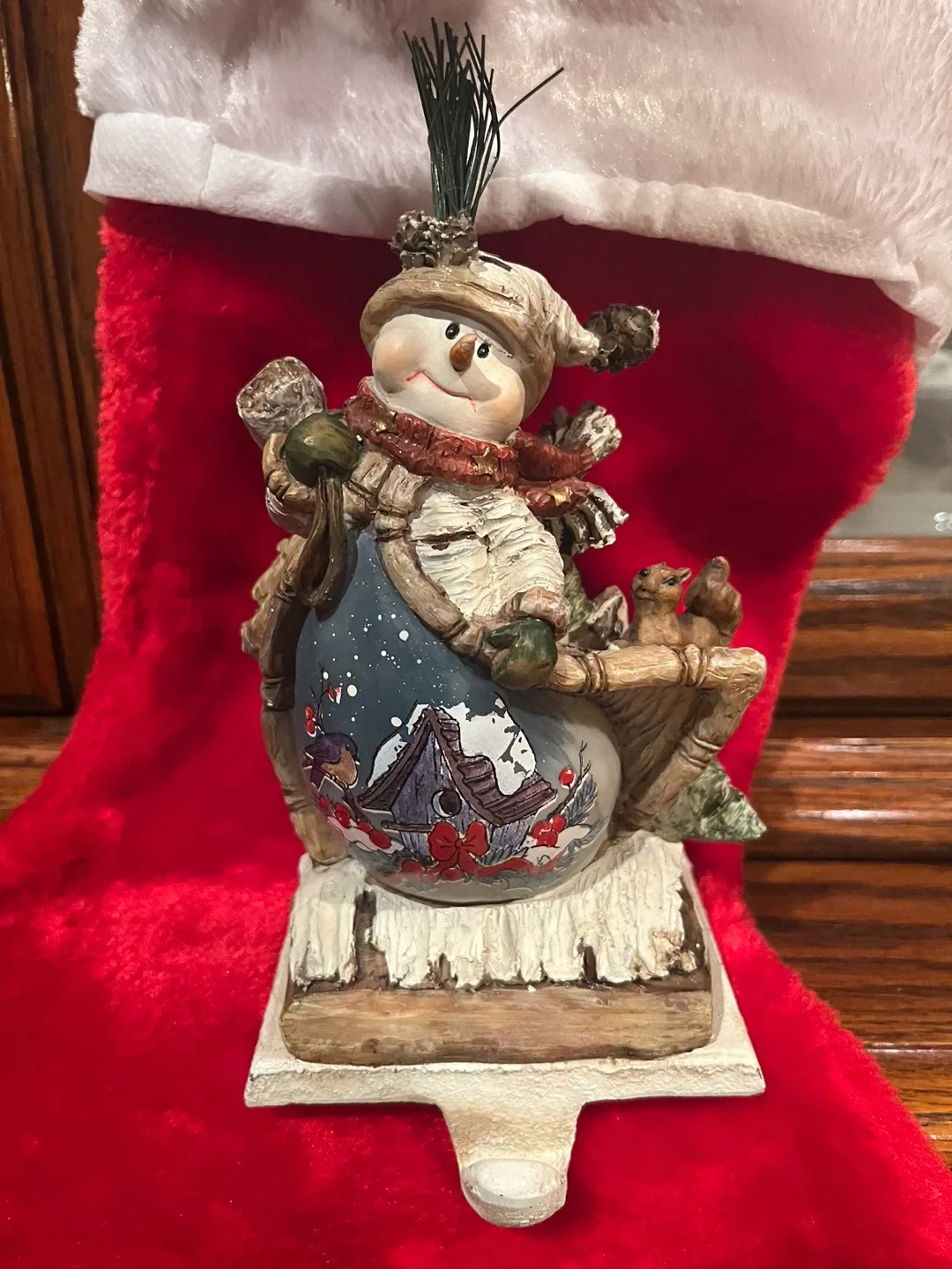 Snowman Figurine with Squirrel