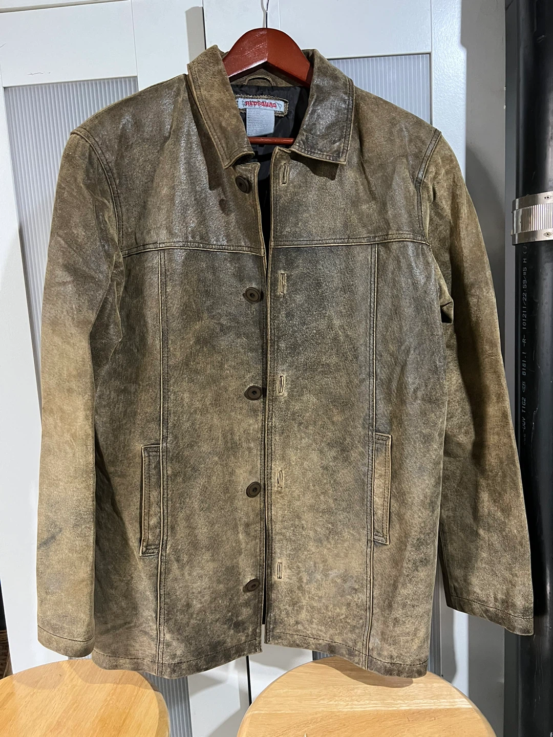 Vintage Red Squad Brown Leather Jacket - Size S