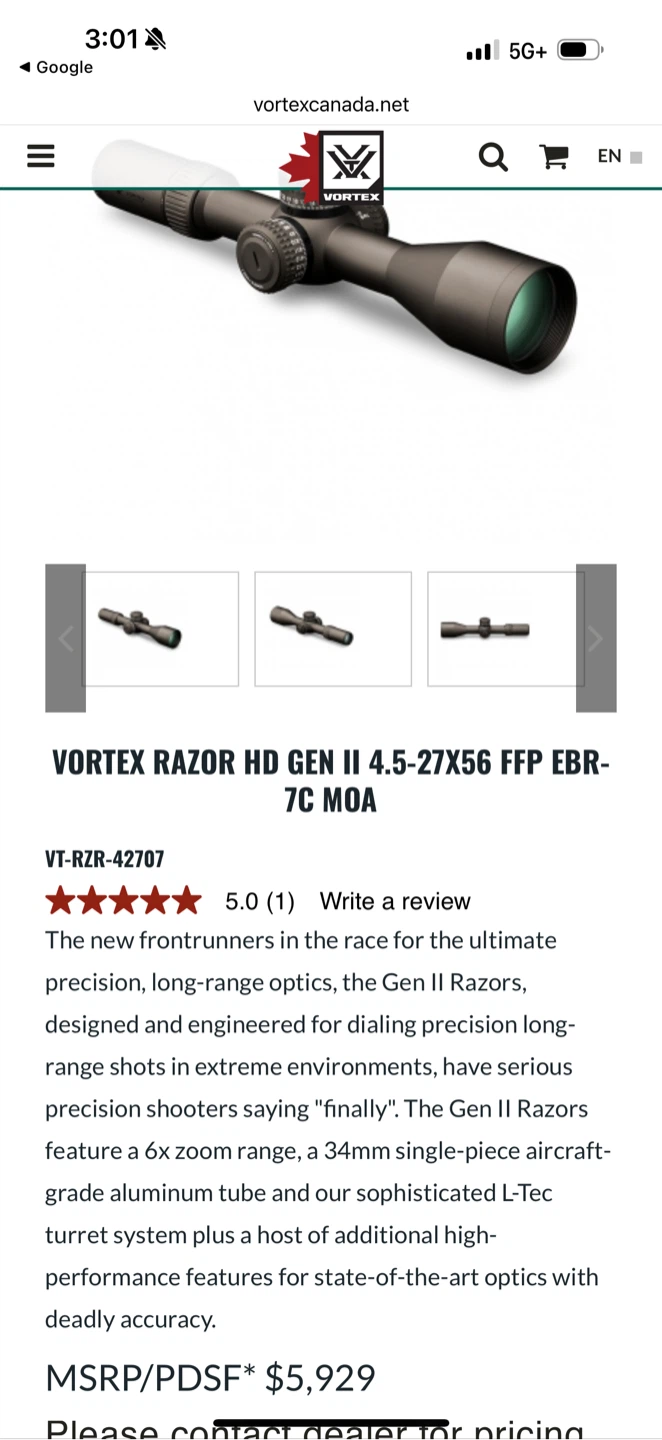 Brand new Vortex Razor HD Gen II 4.5-27x56 FFP EBR-7C MOA - photo 4
