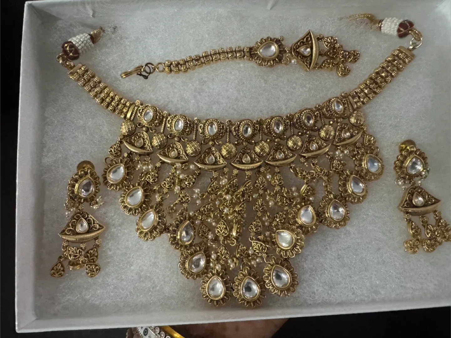 Gold Indian Jewelry Set - Necklace, Bracelet, Earrings