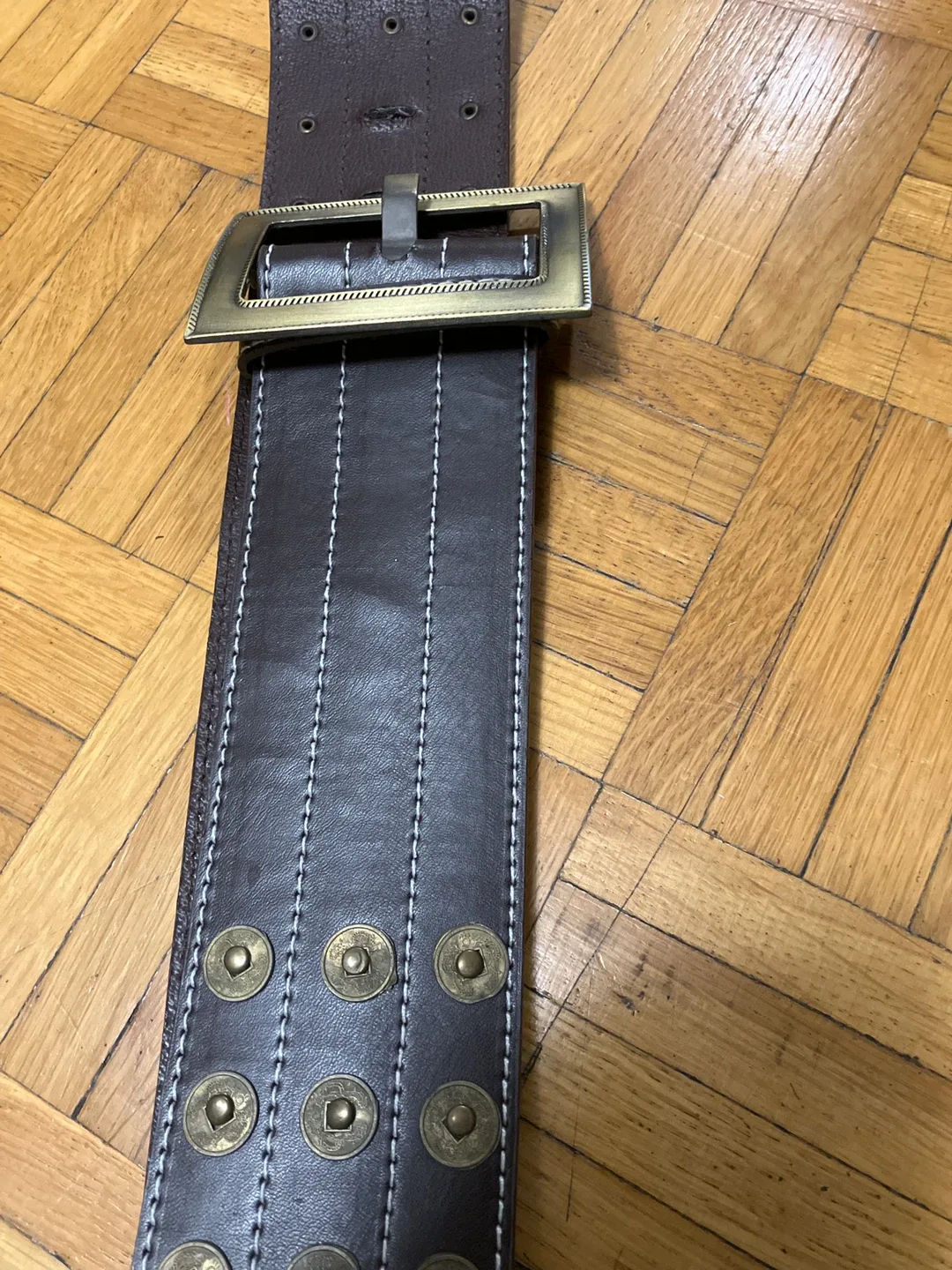 Brown Leather Belt with Metal Accents