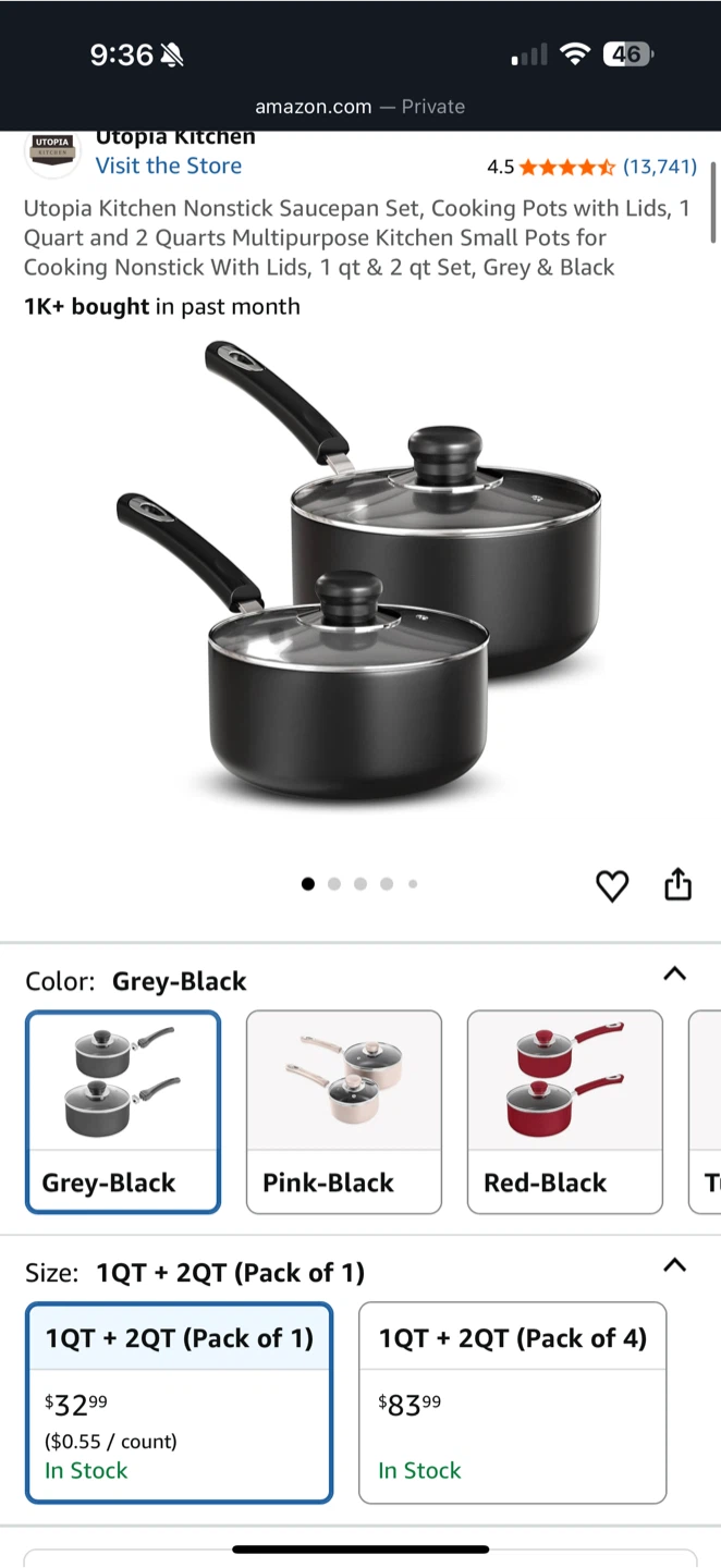 Utopia Kitchen Nonstick Saucepan Set 1 & 2 Quart - photo 2