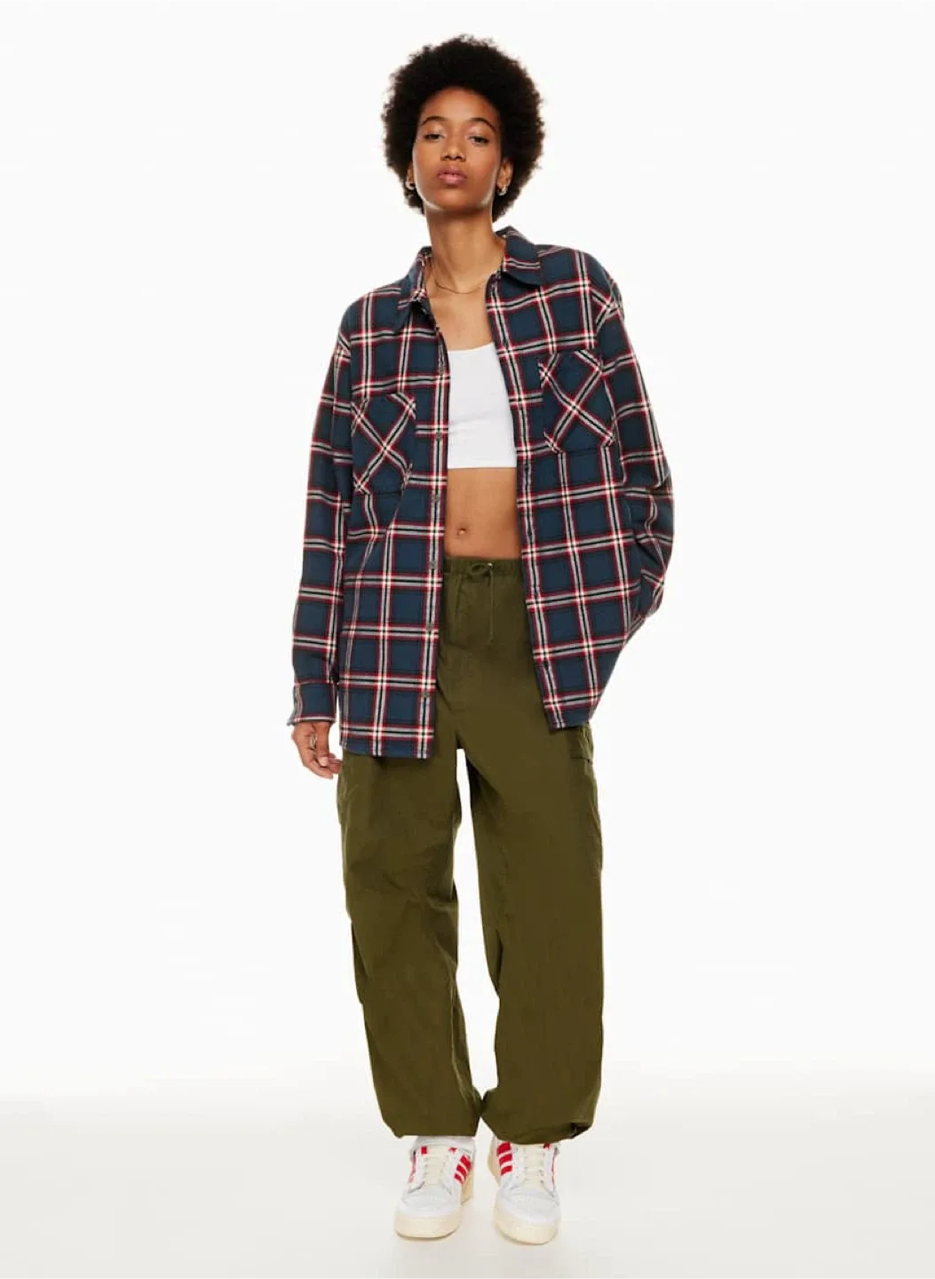 TNA Plaid Oversized Shirt - Hstn Chk Adml/D R Rd image indicator(5)