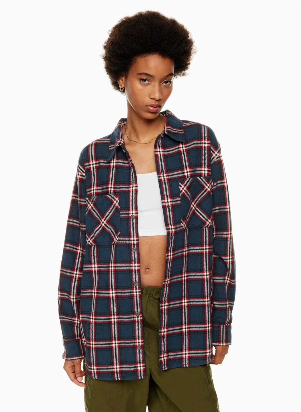 TNA Plaid Oversized Shirt - Hstn Chk Adml/D R Rd image indicator(4)