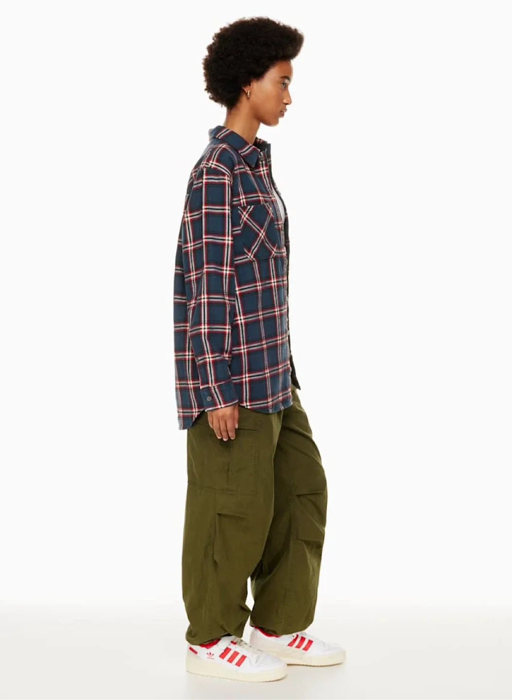 TNA Plaid Oversized Shirt - Hstn Chk Adml/D R Rd image indicator(7)